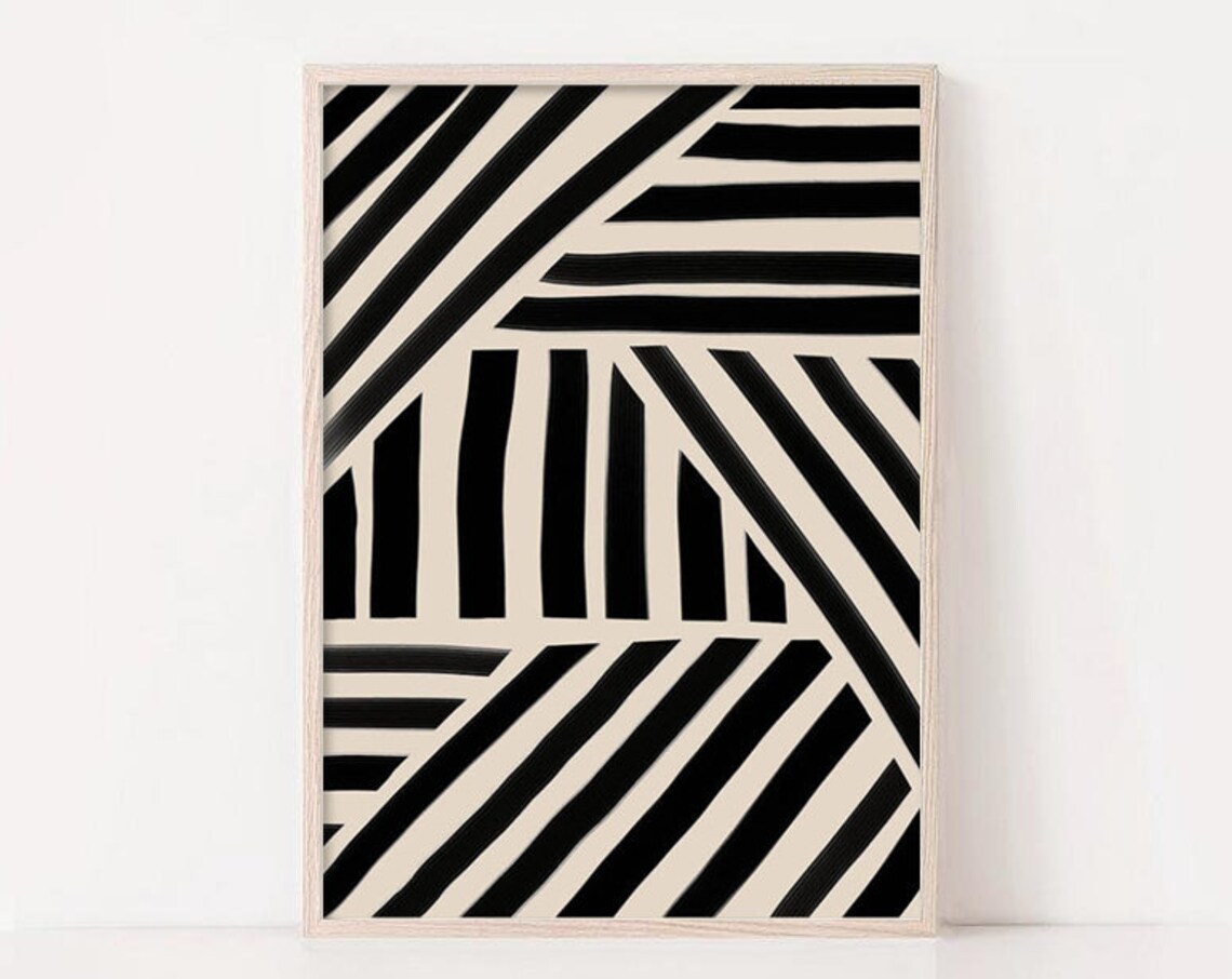 Beige Black Abstract Line Art Print, Boho Decor