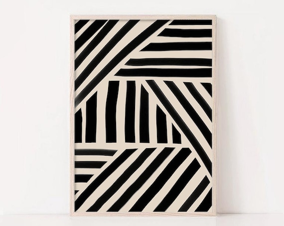 Beige Black Abstract Line Art Print, Boho Decor