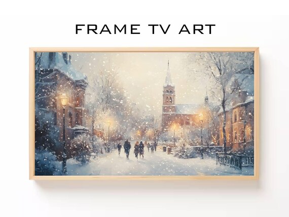 Snowy Winter Village Church Street Falling Snow Holiday Frame TV Poster