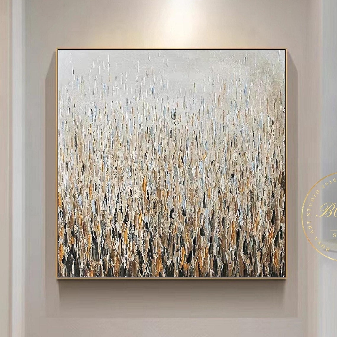 Golden Beige Vertical Texture Abstract Wheat Field Artwork Wall Art