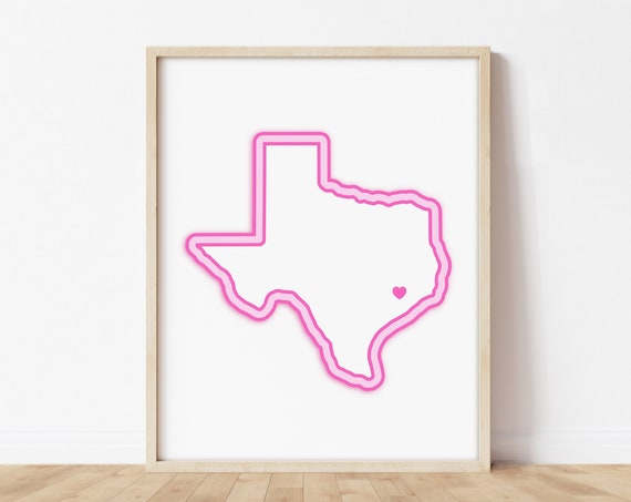 Woodlands Texas Art Map With Heart Pink Print Poster Picture Wall