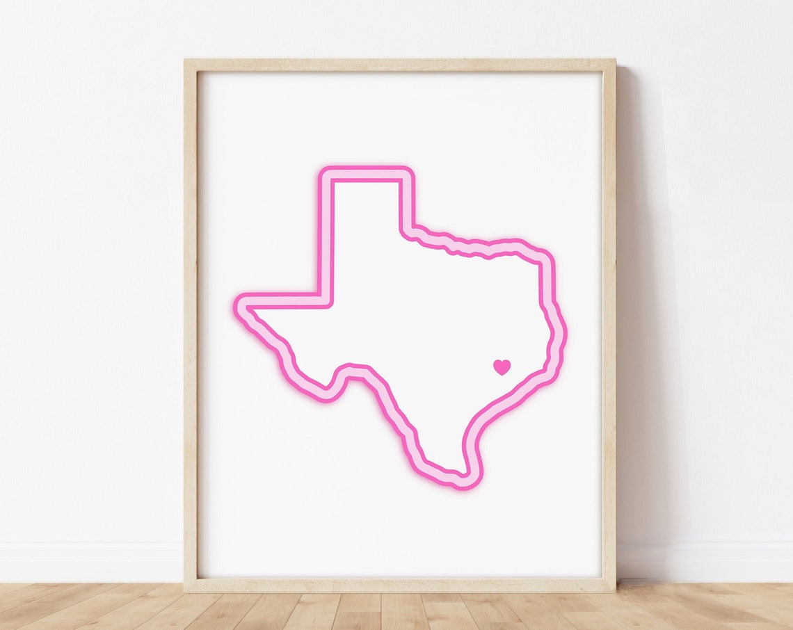 Woodlands Texas Art Map With Heart Pink Print Poster Picture Wall