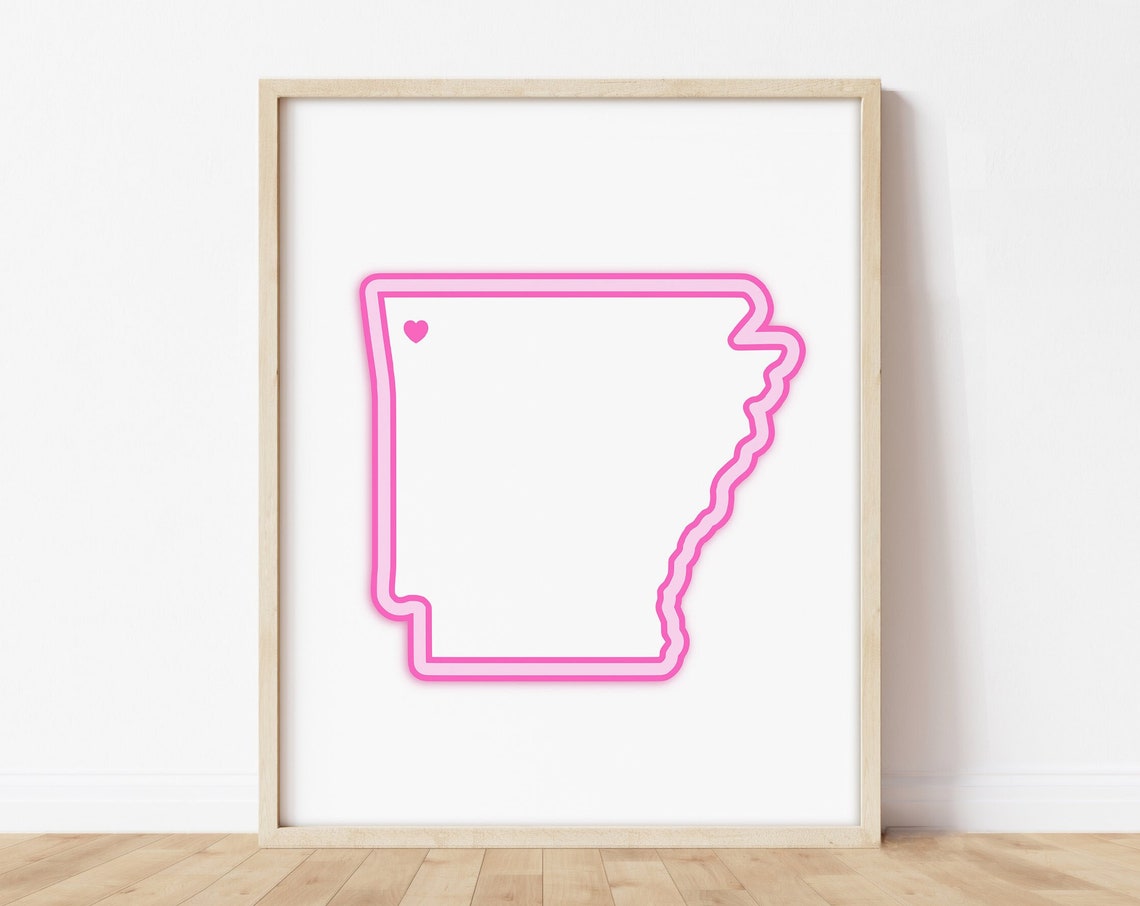 Fayetteville Arkansas Art Map With Heart Pink Print Poster Picture Wall