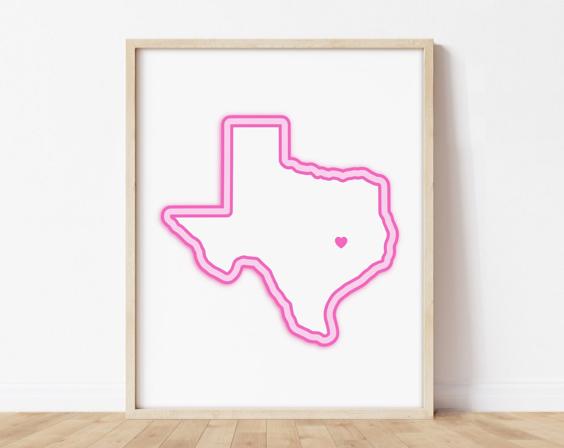 College Station Texas Art Map With Heart Pink Print Poster Picture Wall