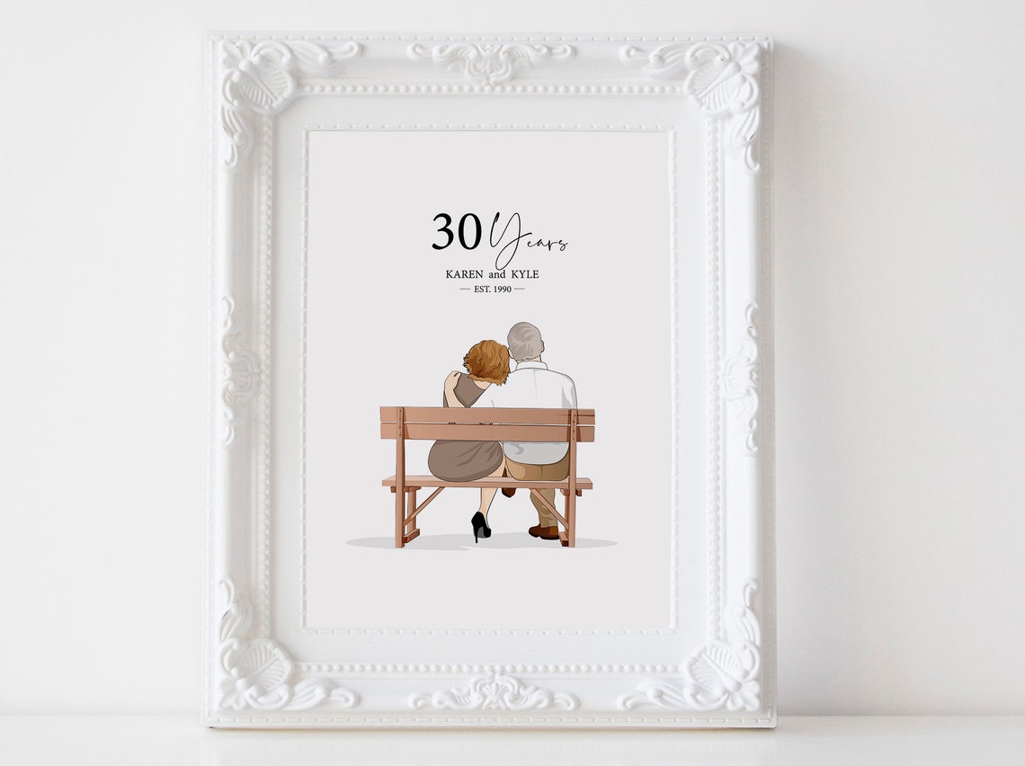 20 Years Anniversary Personalized Couple on Bench Portrait Poster - Image 3