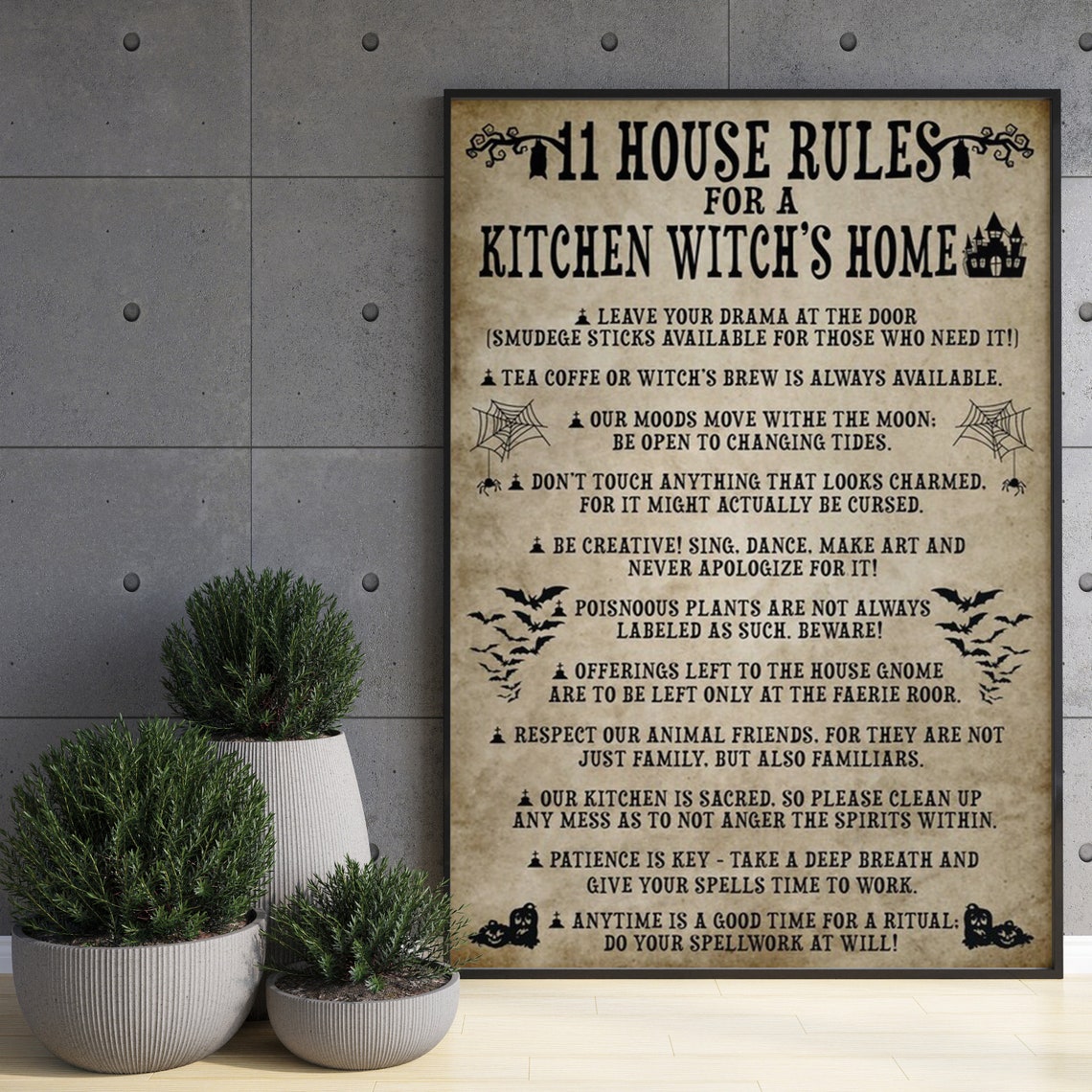 11 House Rules for a Kitchen Witch's Home Vintage Halloween Poster - Image 3