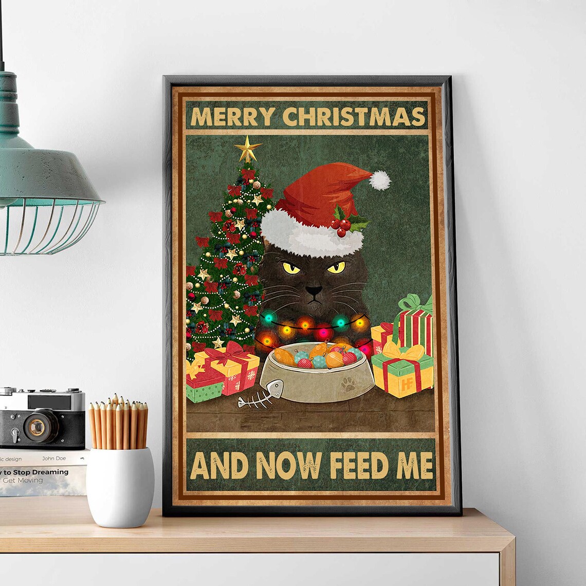 Cat Merry Christmas and Now Feed Me Christmas Poster - Image 3
