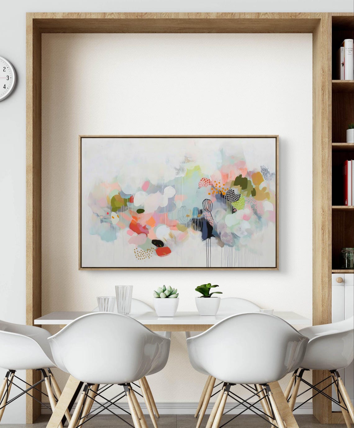 Airy Pastel Abstract Painting Light Pink Mint White Washes Art Poster