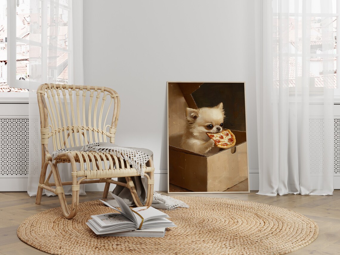Cute Dog Eating Pizza, Funny Kitchen Art Print - Image 3
