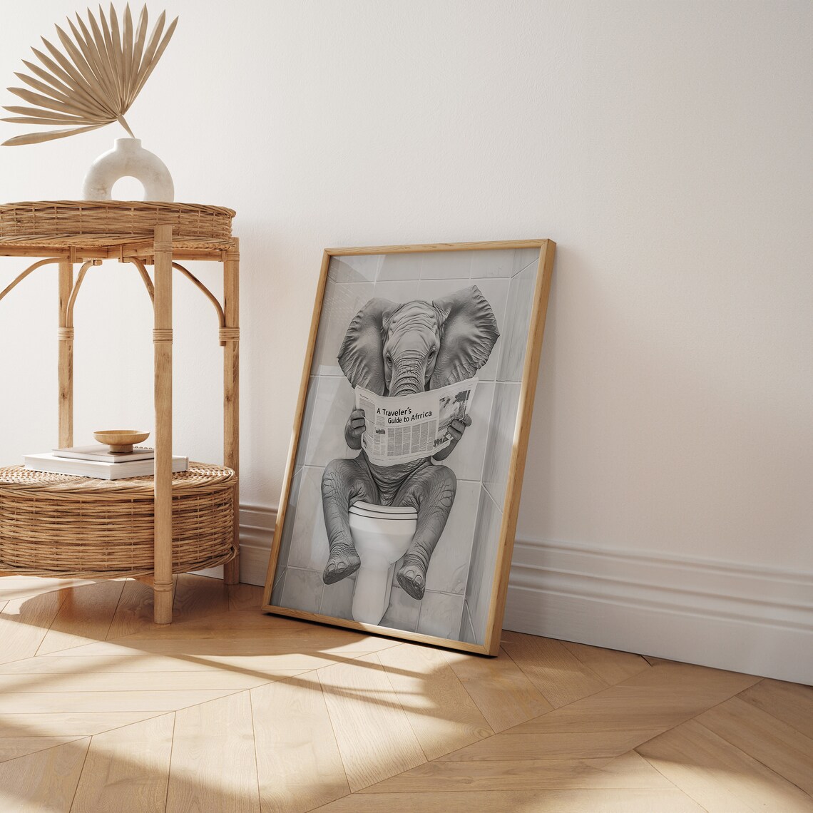Elephant on Toilet Reading Newspaper, Funny Poster - Image 2
