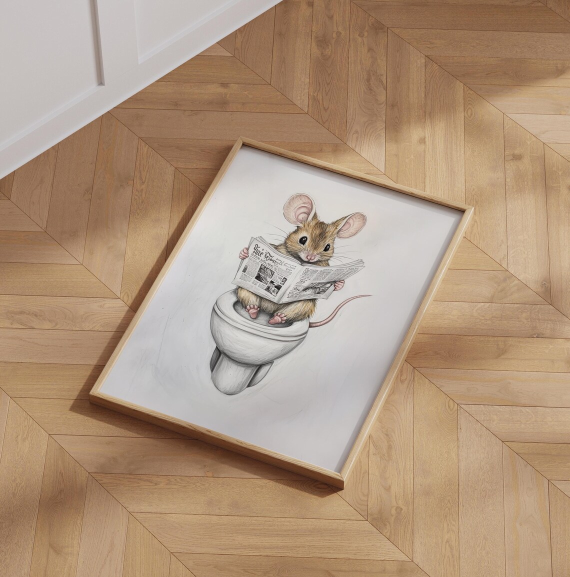 Mouse Reading A Newspaper Bathroom Art Print - Image 6