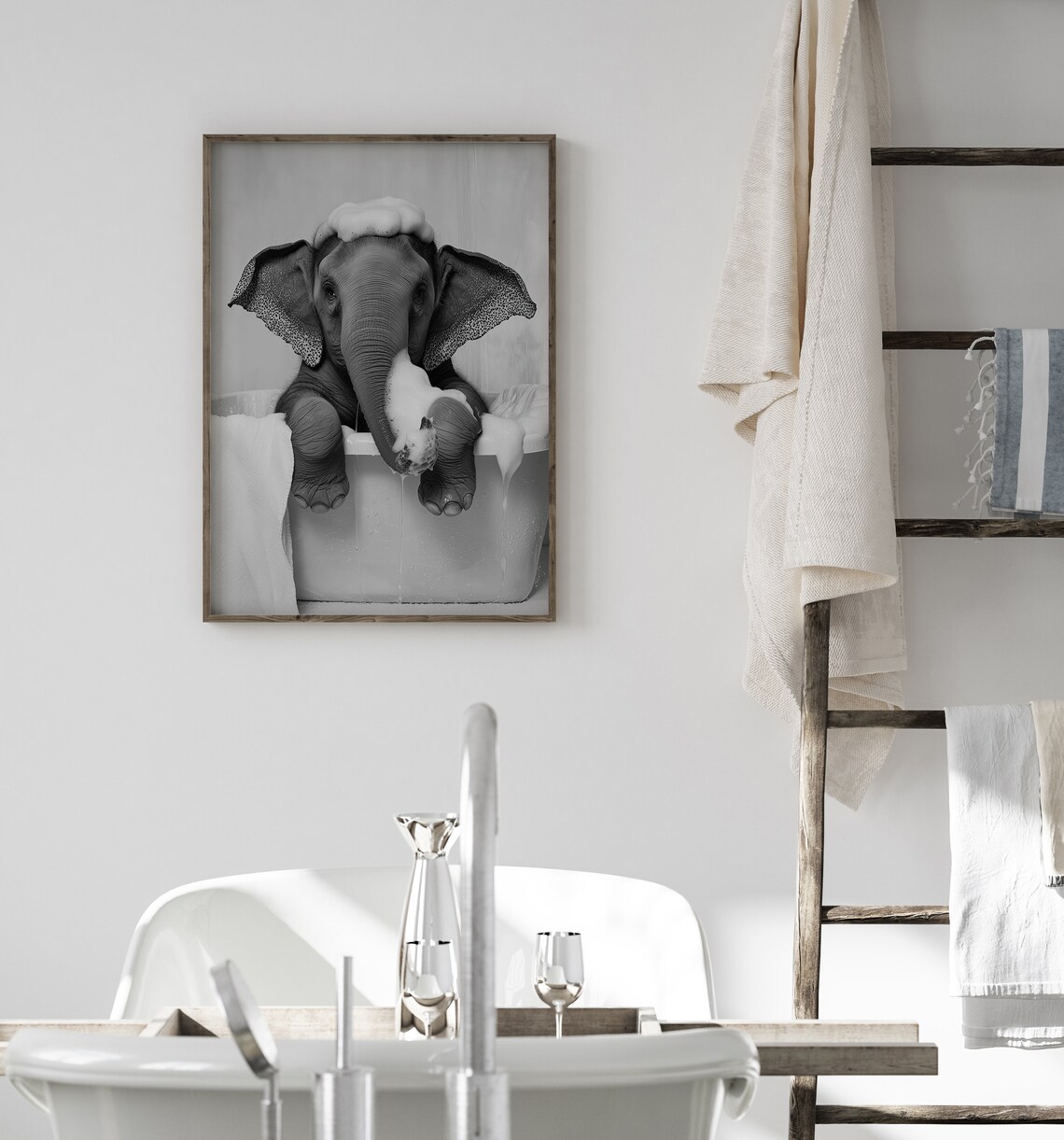 Cute Elephant In A Tub, Funny Bathroom Poster - Image 2