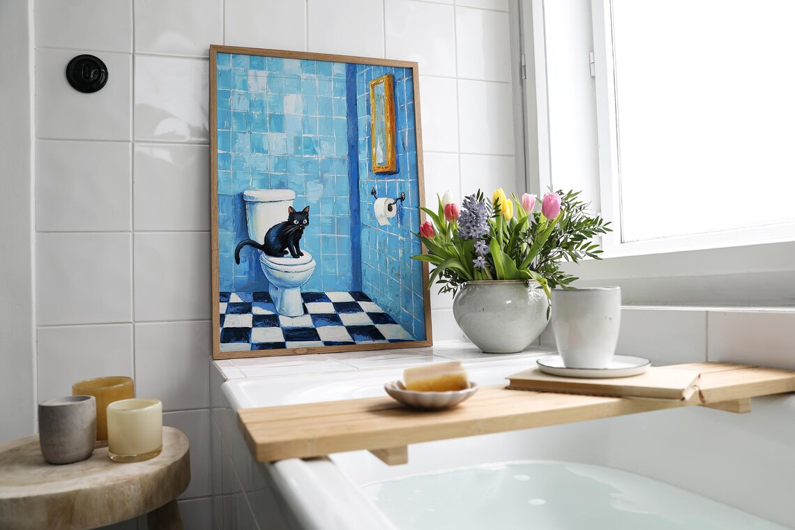 Funny Bathroom Wall Decor, Whimsical Cat Art - Image 6