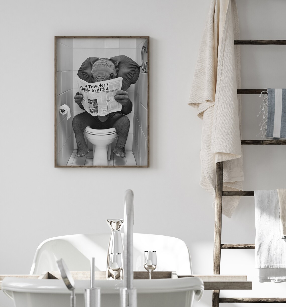 Elephant on the Toilet Reading Newspaper Poster - Image 4