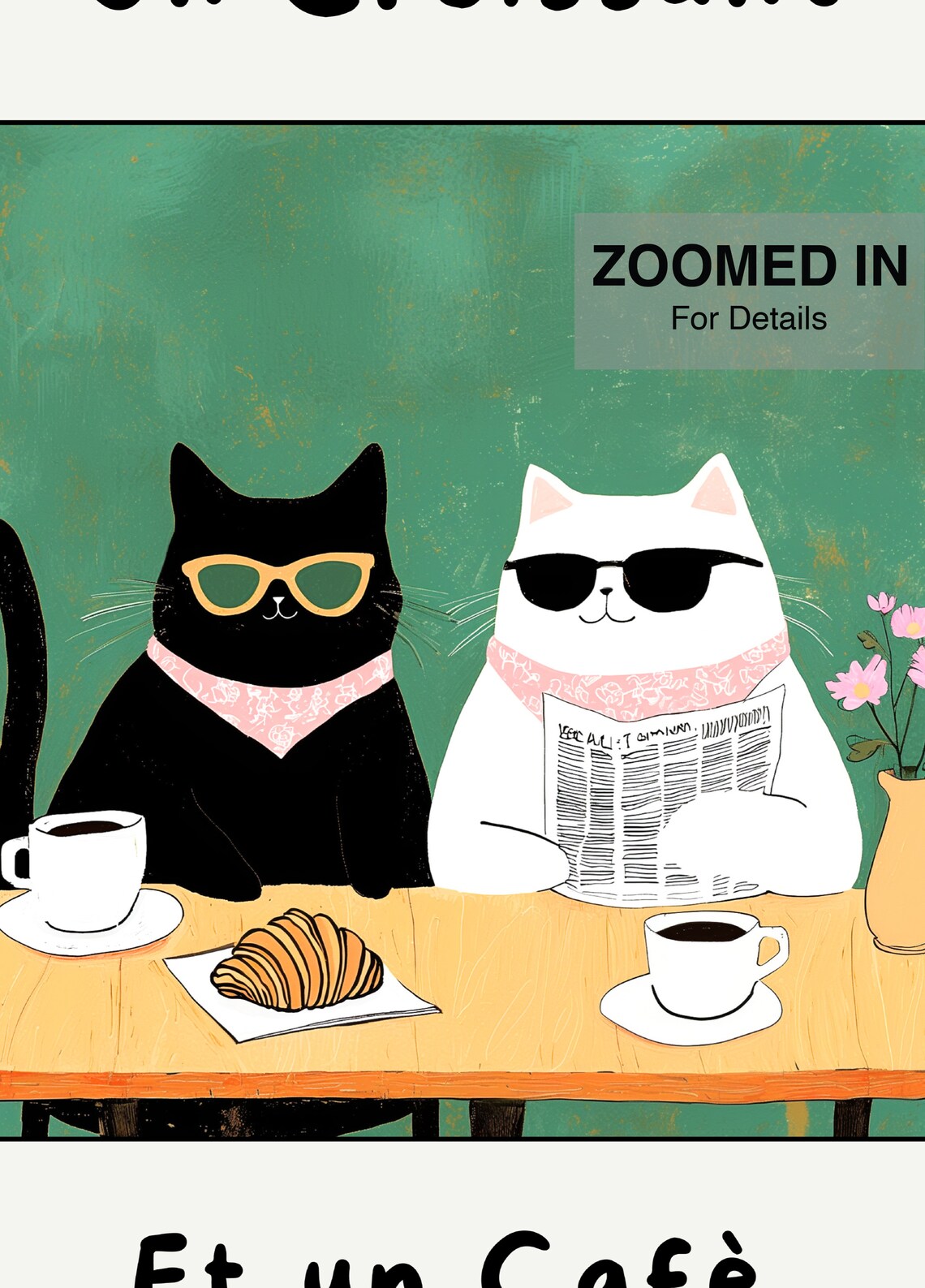 French Cafe Croissant Cat Print, Kitchen Decor - Image 5
