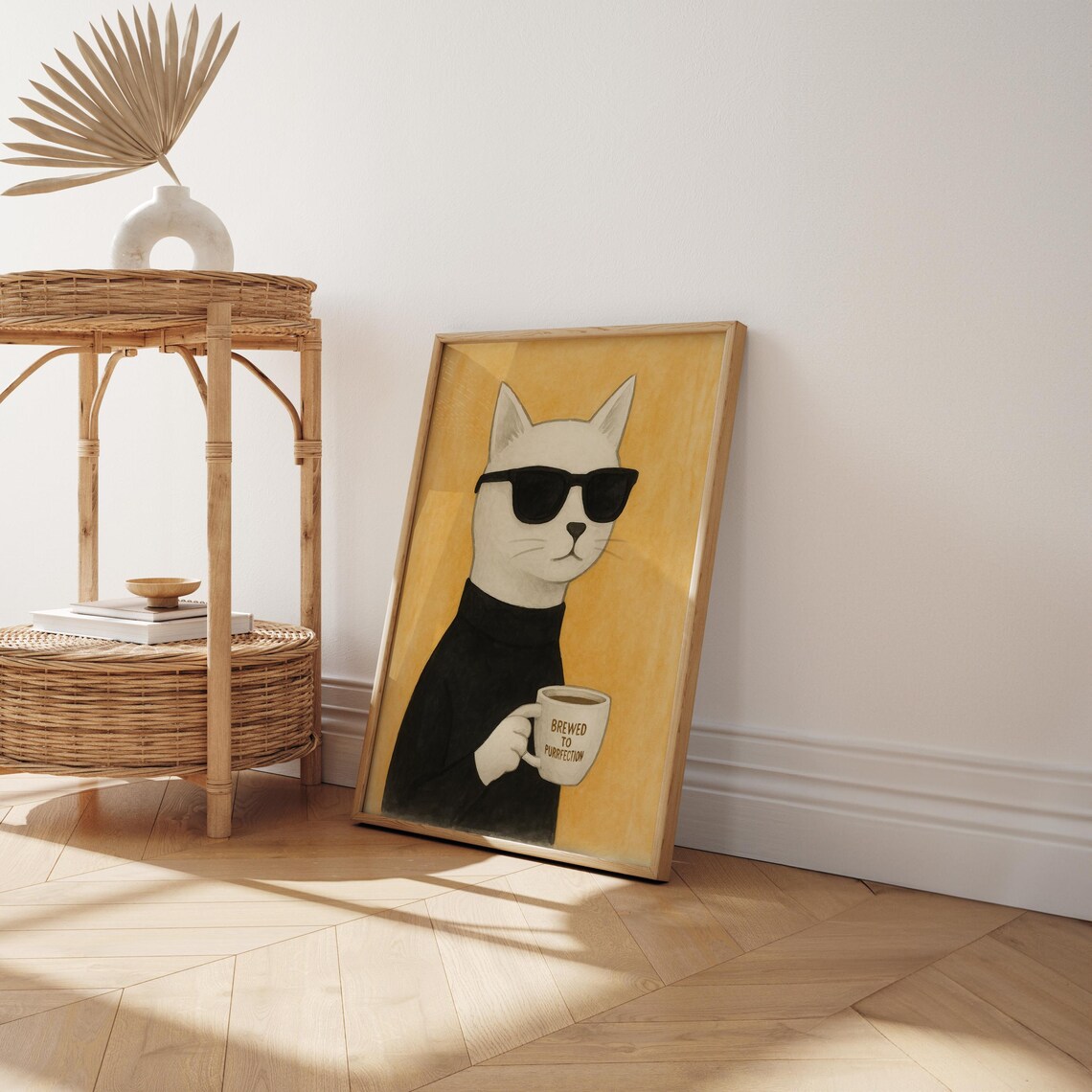 Cool Cat Coffee Poster, Minimalist Funny Cat Art - Image 2