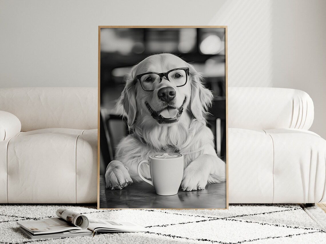 Golden Retriever Drinking Coffee, Funny Dog Art Print - Image 4