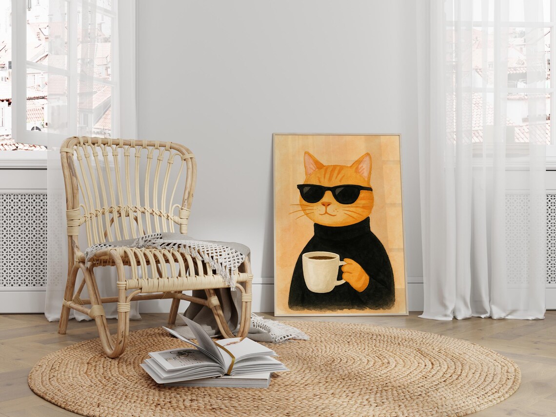 Cool Cat Coffee - Minimalist Cat Illustration - Image 4