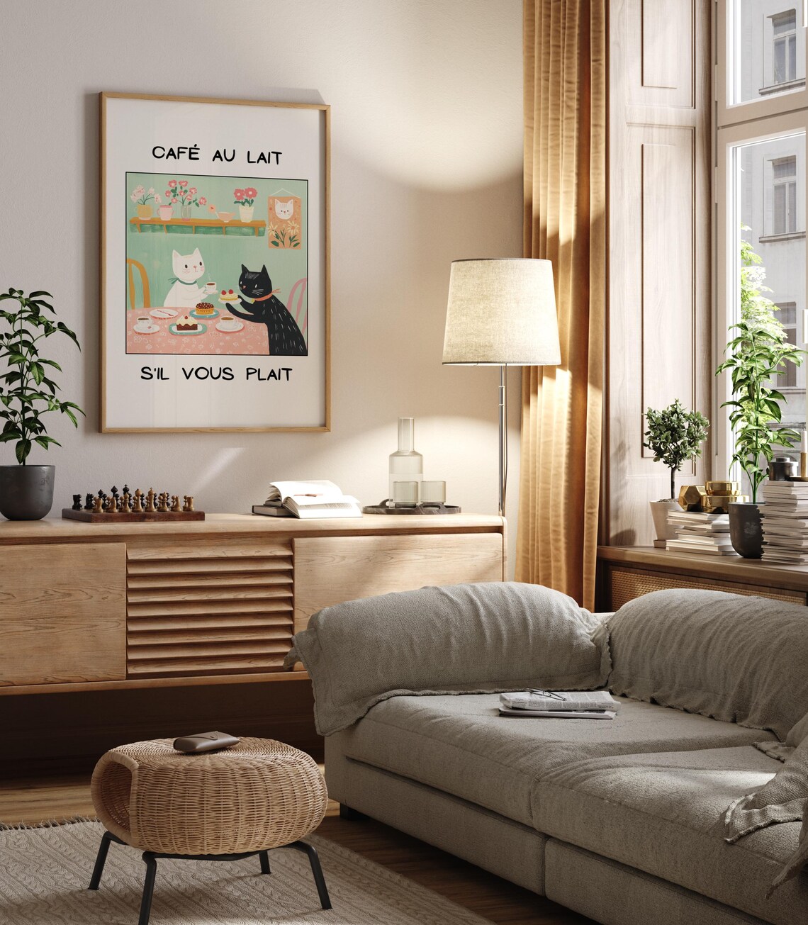 French Cafe Au Lait Cat Print, Funny Kitchen Decor - Image 4