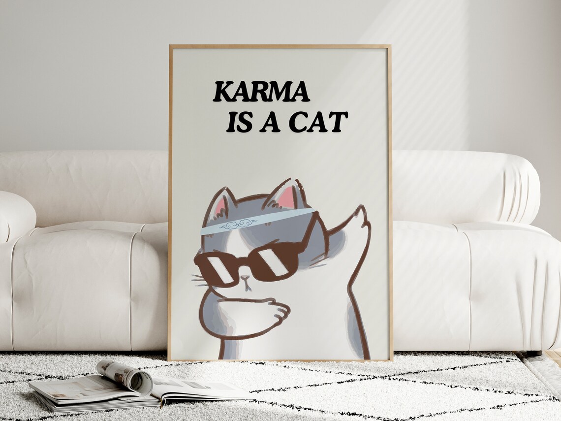 Karma Is A Cat Funny Cat Illustration, Art Print - Image 4