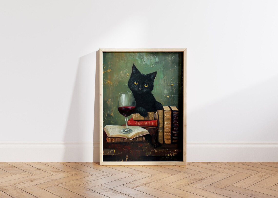 Black Cat Drinking Wine, Trendy Bar Poster - Image 5