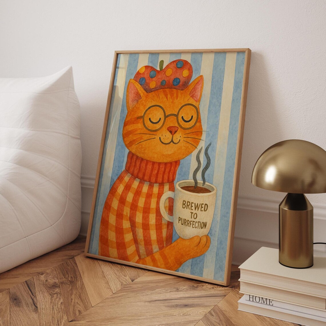 Cat Coffee Poster, Cozy Cat Kitchen Decor