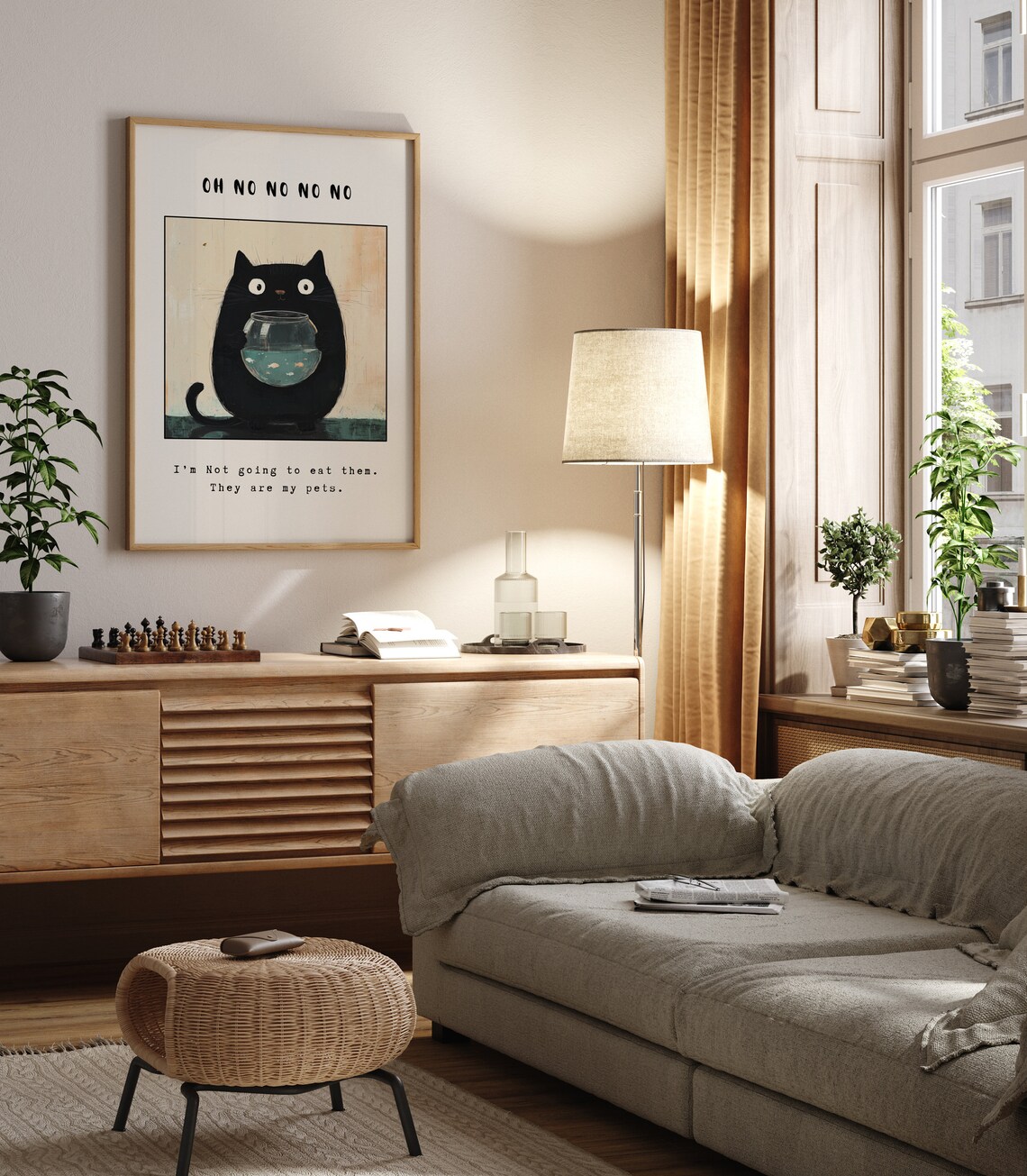 Funny Black Cat, Cute Cat Illustration Print - Image 2