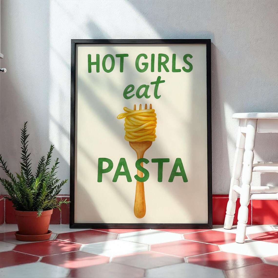 Hot Girls Eat Pasta Watercolor Kitchen Quote