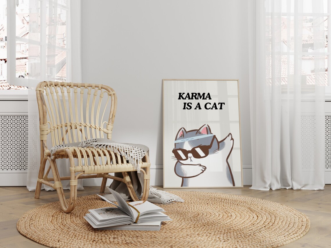 Karma Is A Cat Funny Cat Illustration, Art Print - Image 3