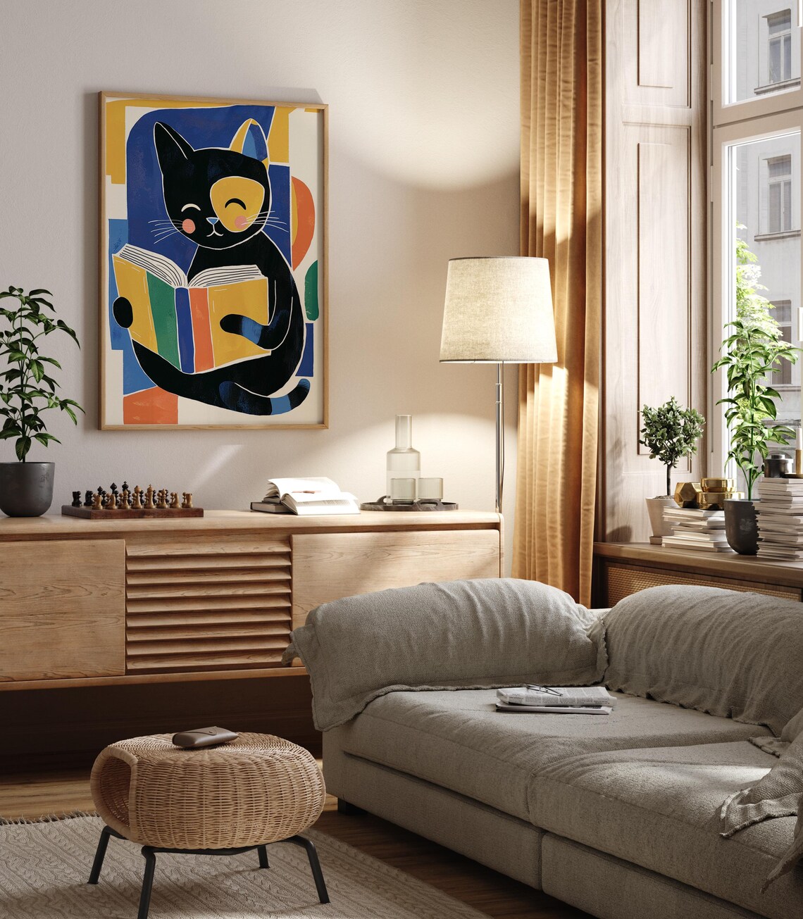 Cat Reading A Book, Cute Modern Art Print - Image 2