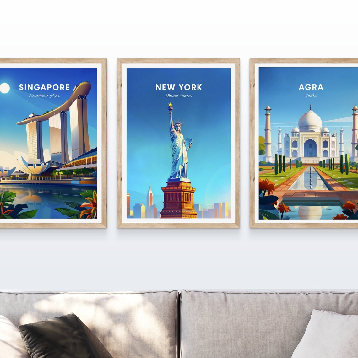 New York Statue of Liberty Torch Blue Sky Vintage Travel Poster - Image 4