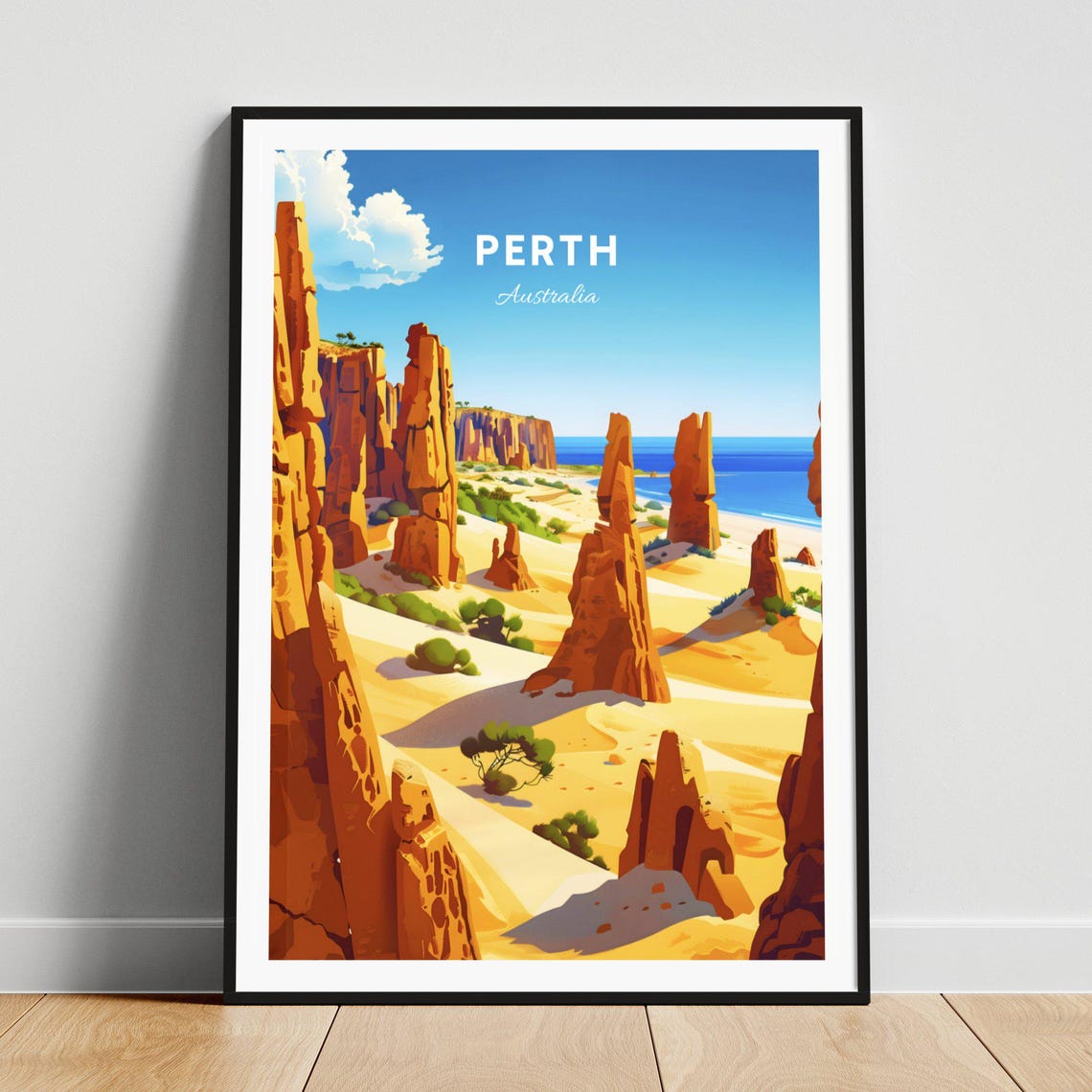 Perth Australia Pinnacles Limestone Desert Coast Travel Poster