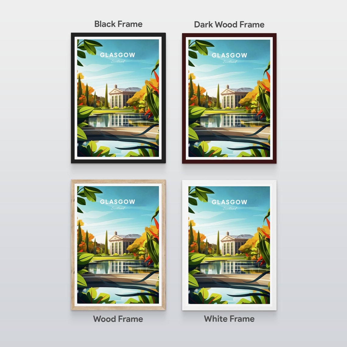 Glasgow Scotland Park Conservatory Palm House Pond View Poster - Image 2