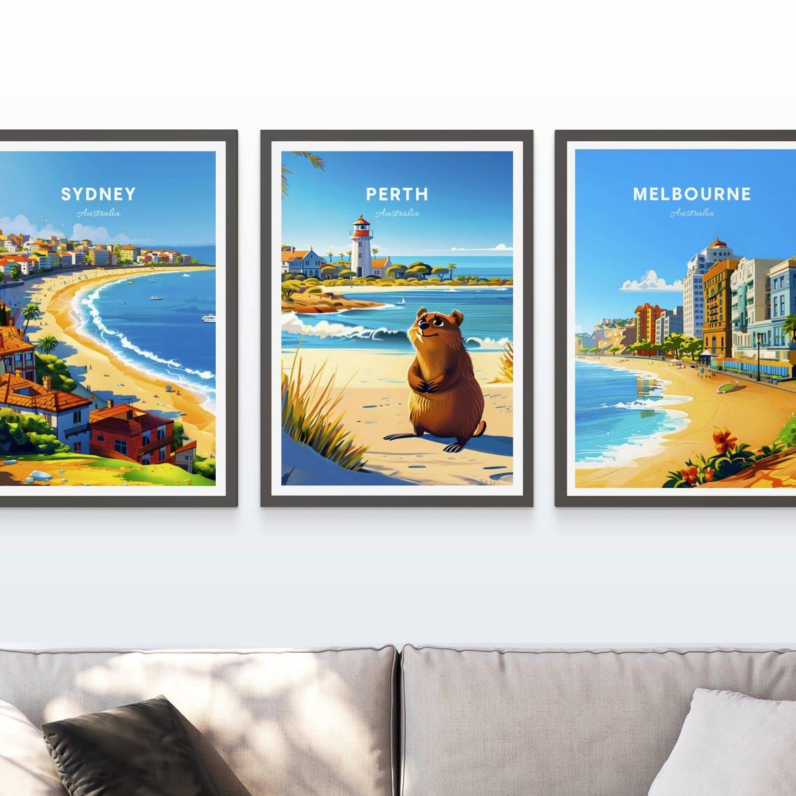 Perth Australia Quokka Beach Lighthouse Coastal Scene Poster - Image 3