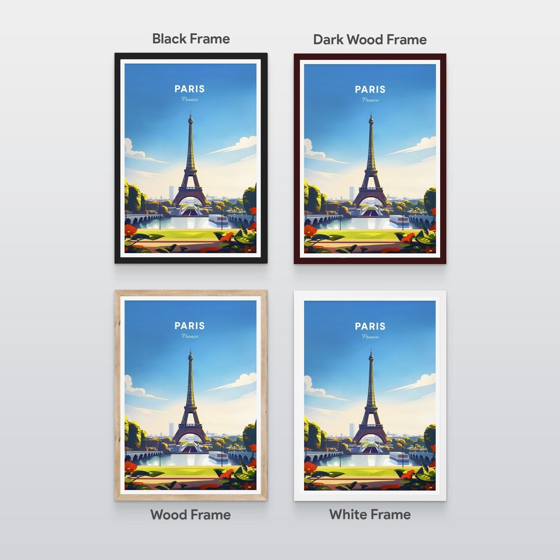 Paris France Eiffel Tower Seine River Blue Sky Travel Poster - Image 2