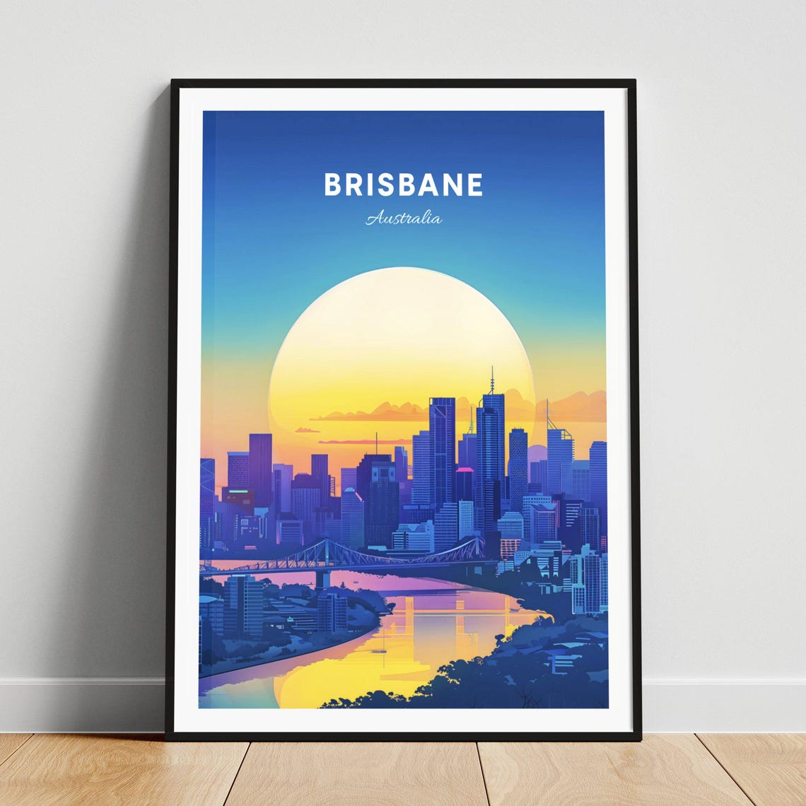 Brisbane Australia Story Bridge Sunset River Reflection Poster