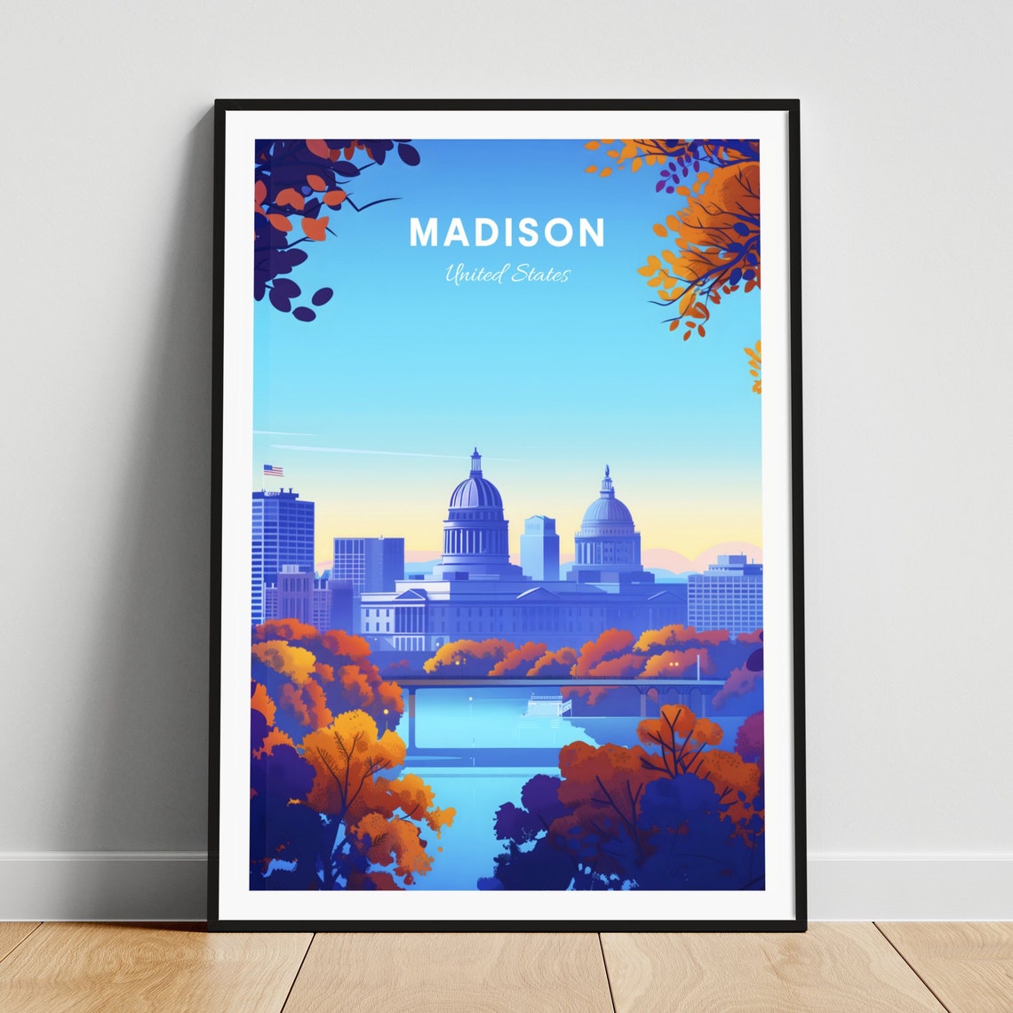 Madison Capitol by the Lake Poster: Autumn Trees Framing Domed Skyline