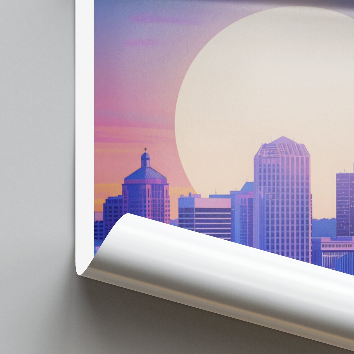 Richmond Skyline Big Sun Rising Pastel Pink Purple Travel Poster - Image 2