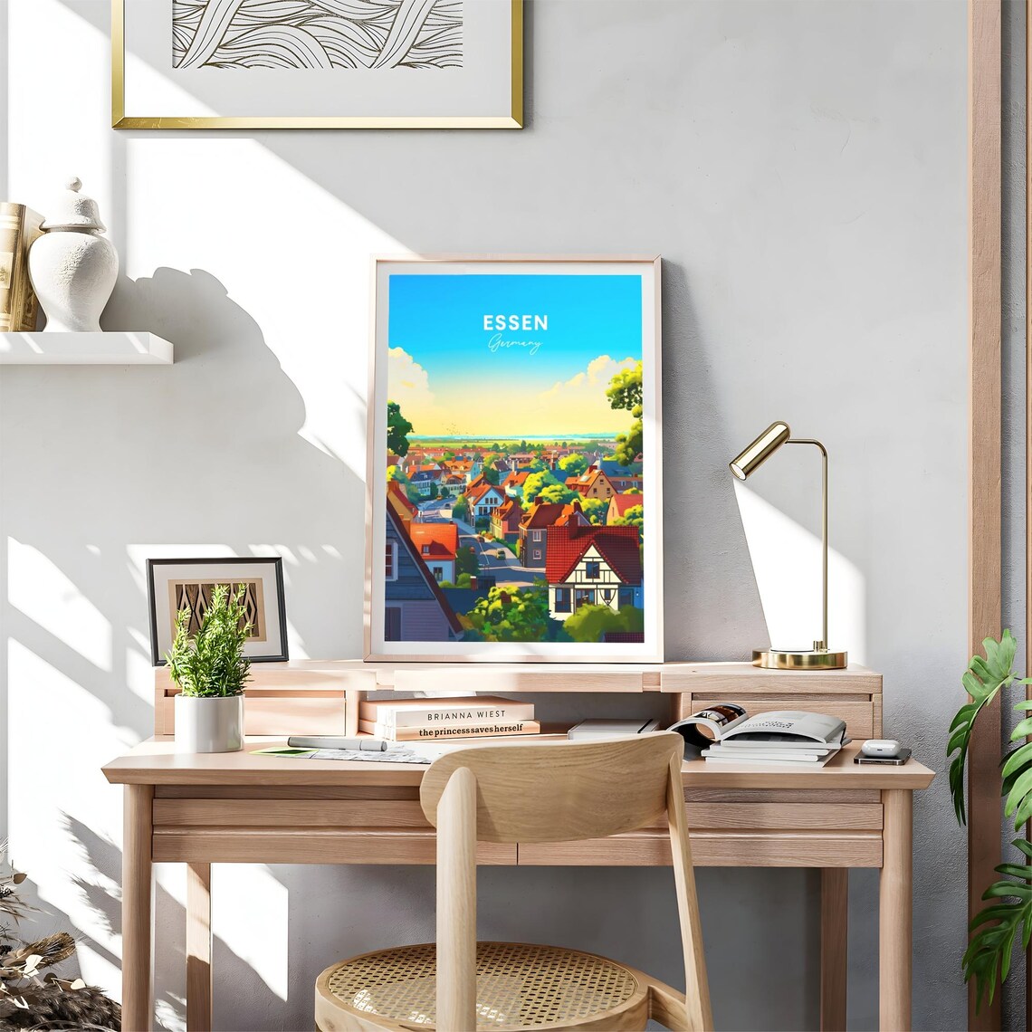 Essen Germany Red Roof Town Sunny Day Panorama View Art Poster - Image 4