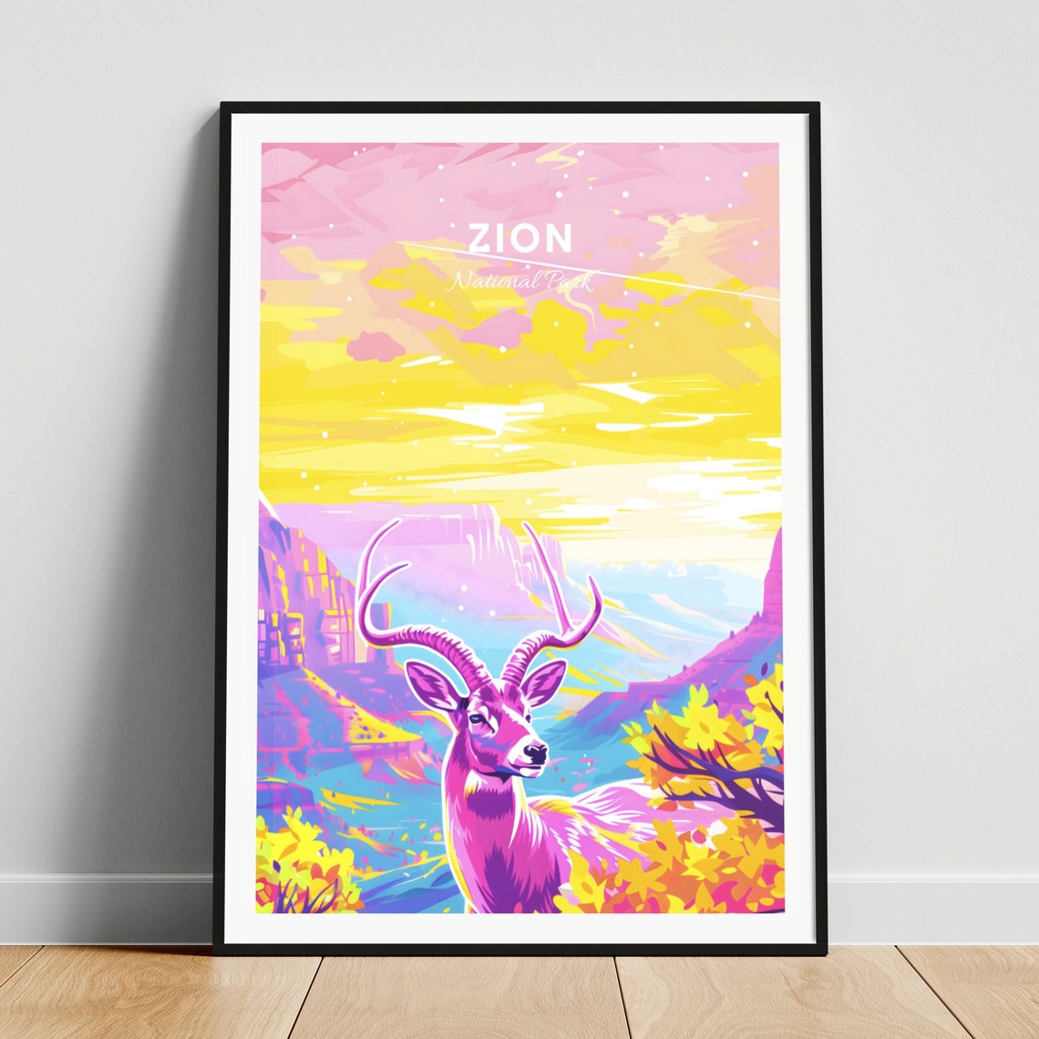 Zion National Park Deer at Sunset in a Pink Canyon Glow Poster