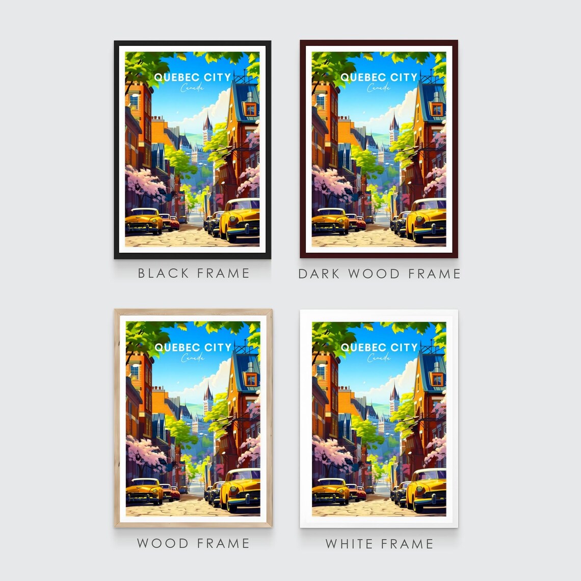 Quebec City Canada Old Town Street Classic Cars Blossom Poster - Image 3