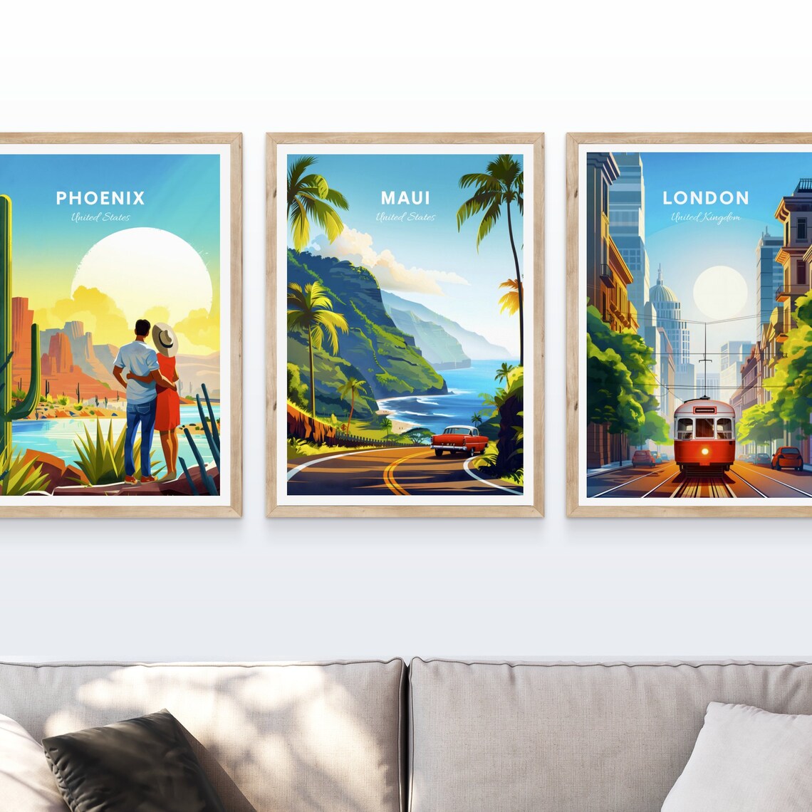 Maui Hawaii Scenic Coastal Road with Vintage Car Travel Poster - Image 4