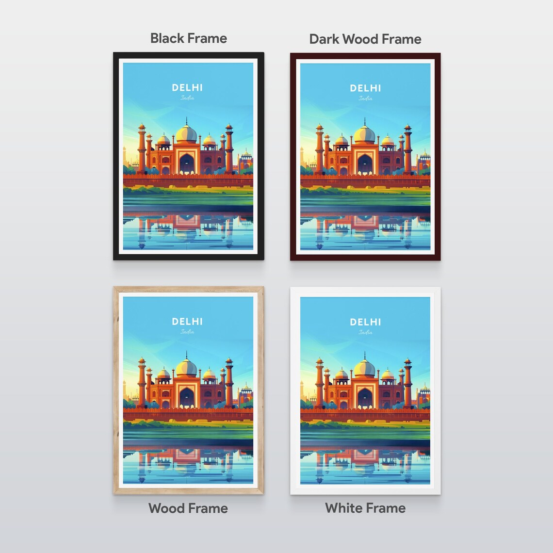 Delhi India Taj Mahal Water Reflection Vintage Travel Poster - Image 2