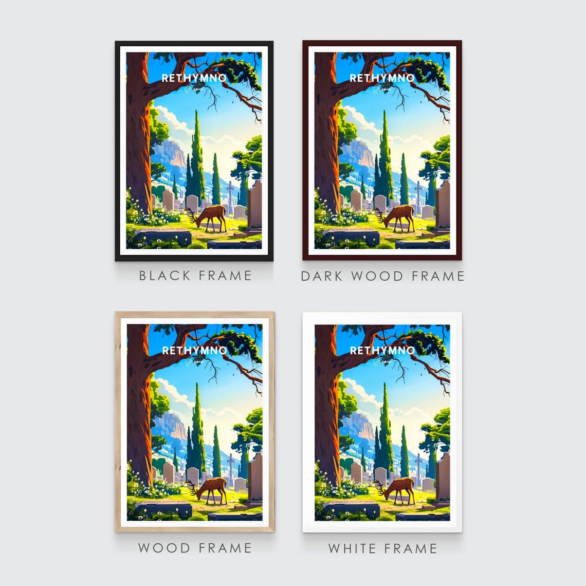 Rethymno Greece Deer Cypress Mountain Garden Travel Art Poster - Image 3