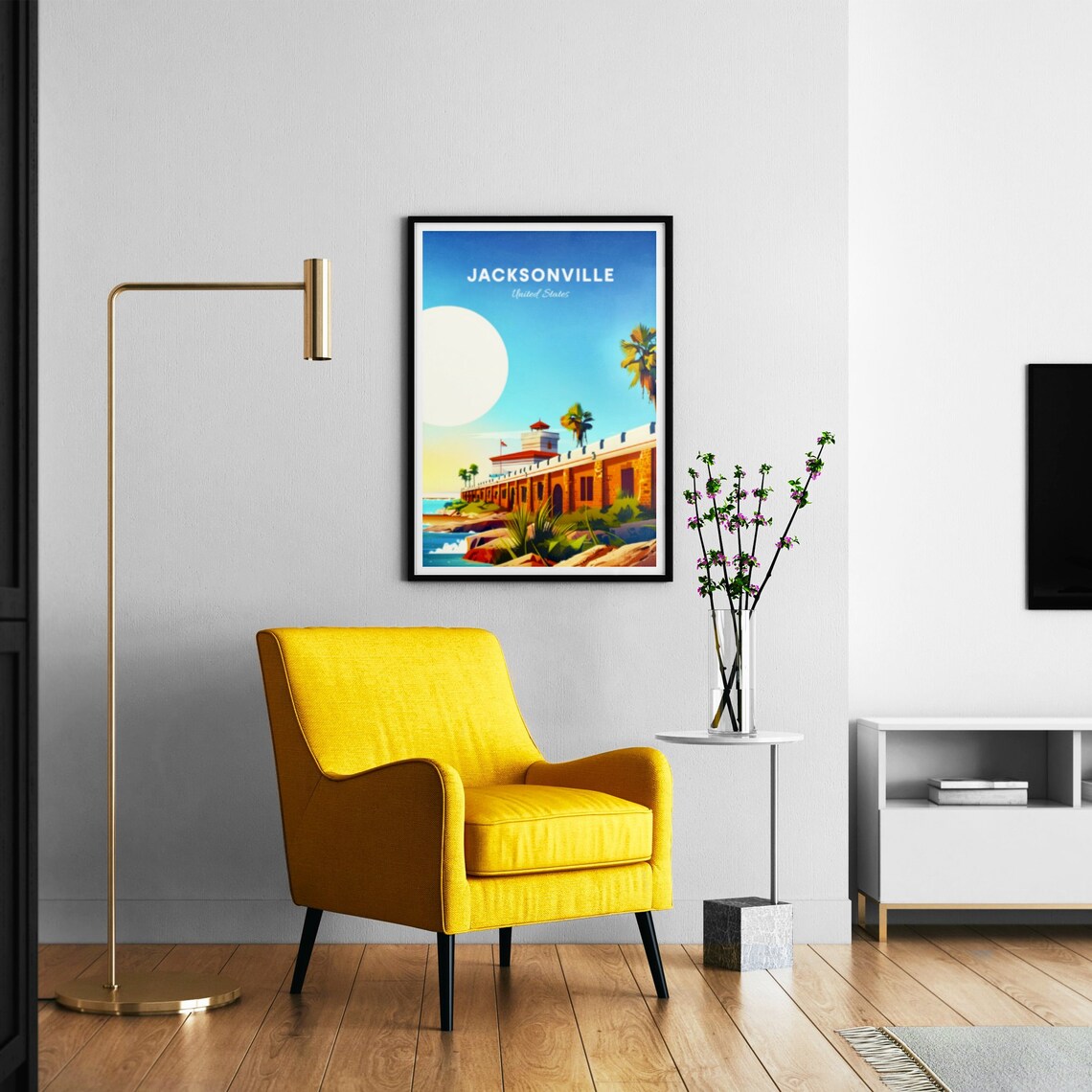 Jacksonville Florida Coastal Fort Tall Palms Sunny Travel Poster - Image 3