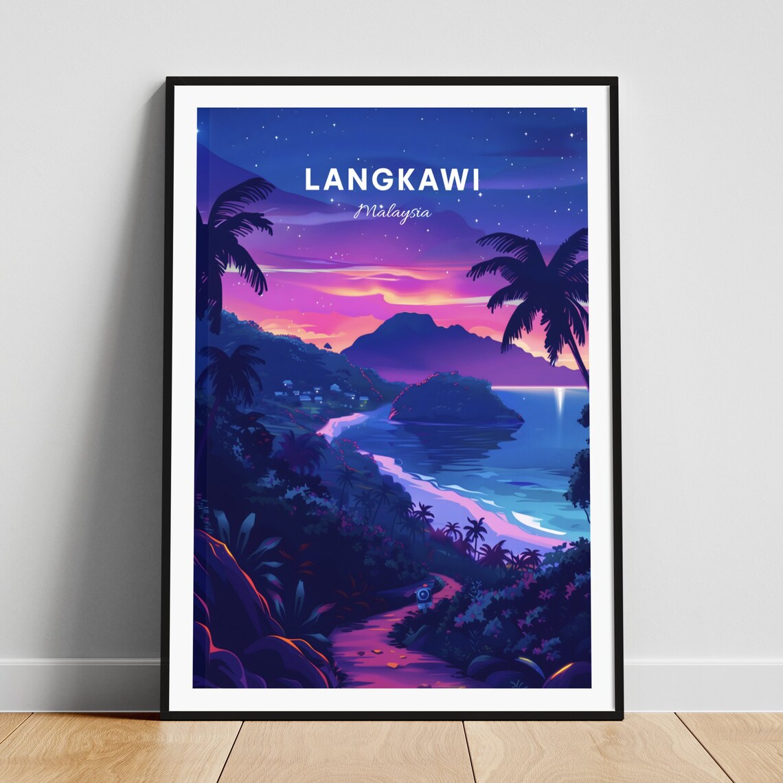 Langkawi Malaysia Tropical Night Beach Sunset Palm Trees Poster