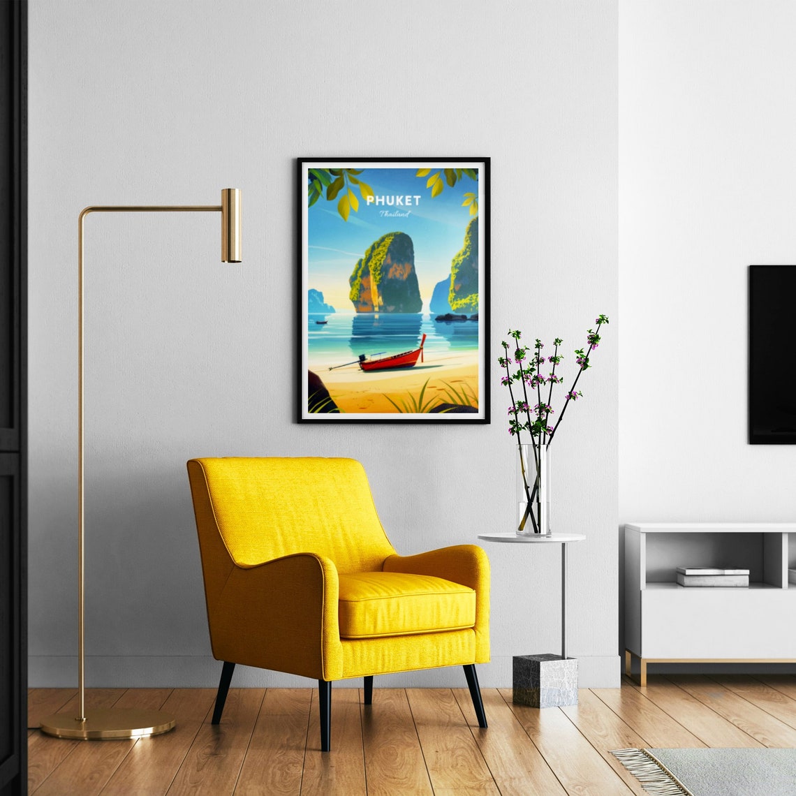 Phuket Thailand Red Longtail Boat Golden Beach Limestone Karst Poster - Image 3
