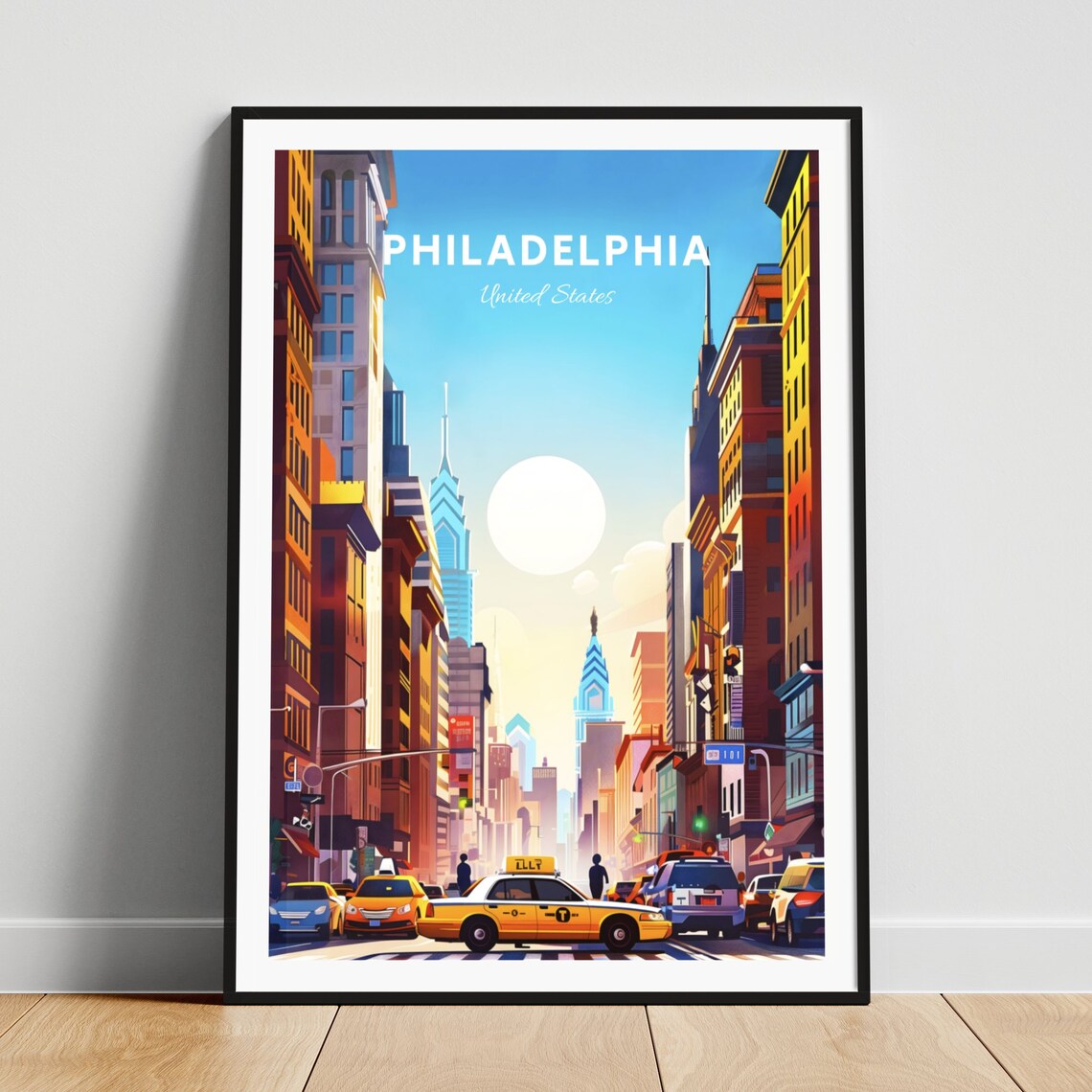 Philadelphia Pennsylvania Downtown Taxis Liberty Place Travel Poster
