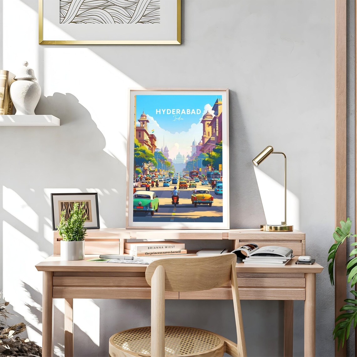 Hyderabad India Heritage Street Classic Vintage Cars Travel Poster - Image 4