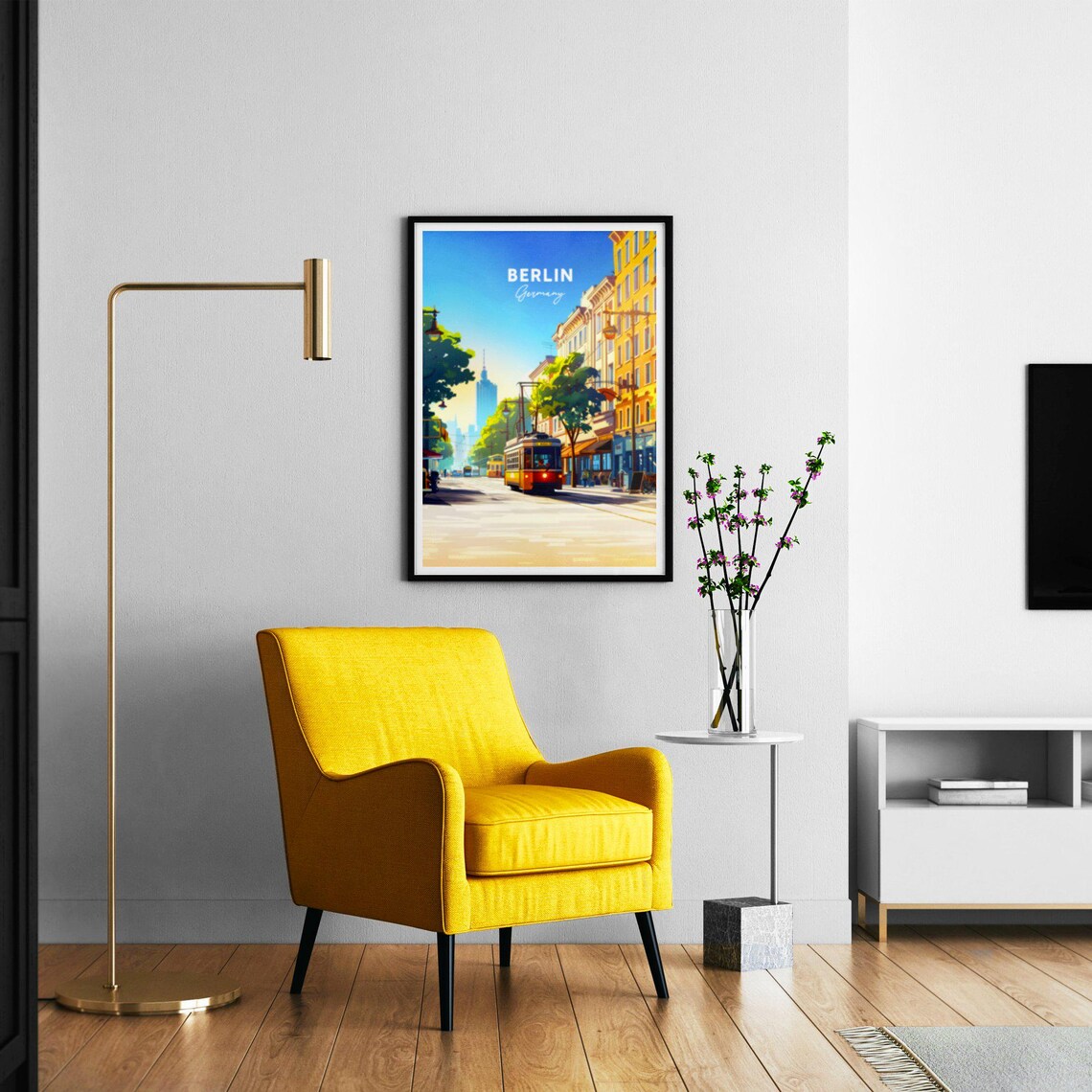 Berlin Germany Vintage Tram Street TV Tower View Travel Poster Art - Image 2